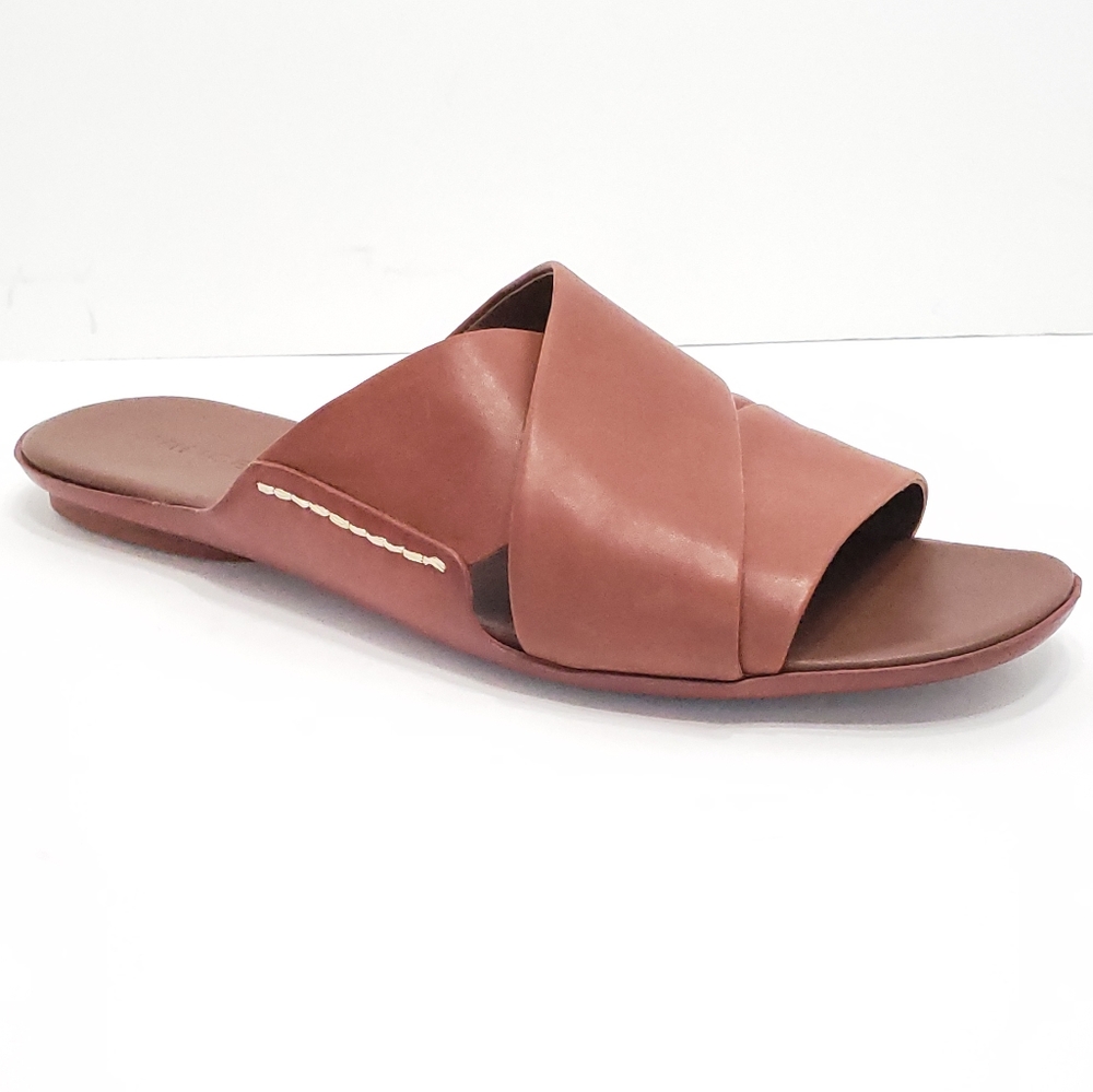 Vince Leather Cross Strap Flat Sandal